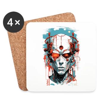 Cybernetic Cyborg Future Sci-Fi Head - Coasters (set of 4) - white - Front