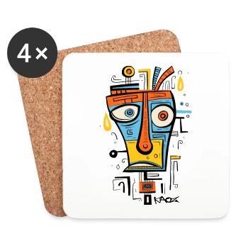 Art Moderne, Nature Ancienne, Masque Tribal - Dessous de verre (lot de 4) - blanc - Devant