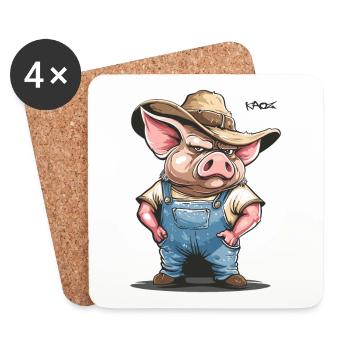 Hinterwäldler Dorf Redneck Schweinezüchter Schwein - Untersetzer (4er-Set) - Weiß - Vorne