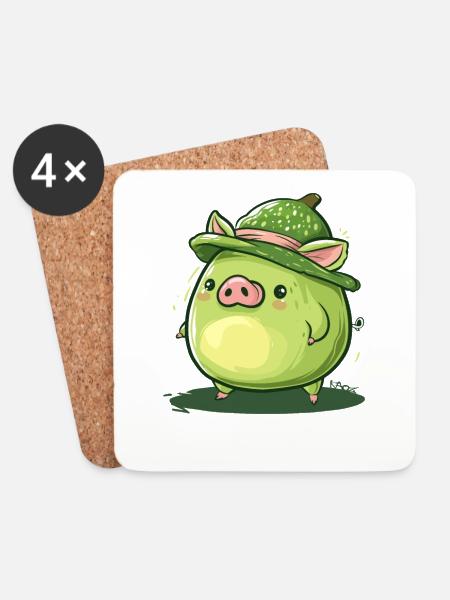 Niedliches lustiges Avocado Schwein - Untersetzer (4er-Set) - Weiß