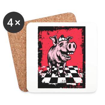 Découvrez ce cochon en échiquier à carreaux - Dessous de verre (lot de 4) - blanc - Devant