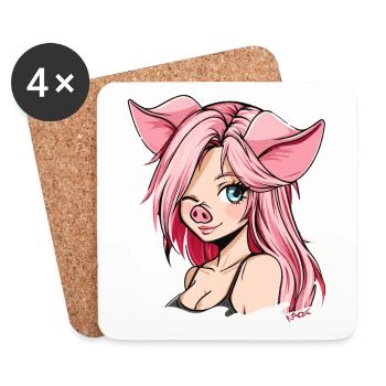 A wink, anime girl pigs - Coasters (set of 4) - white - Front