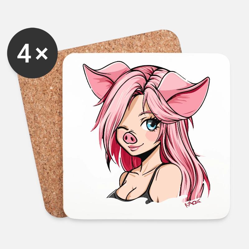 Un occhiolino, maialini ragazza anime - Sottobicchieri (set da 4 pezzi) - bianco