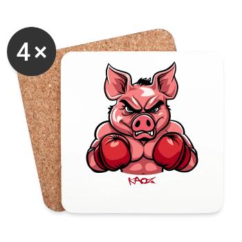 Boxhandschuhe Boxer: Boxendes Cartoon Schwein - Untersetzer (4er-Set) - Weiß - Vorne
