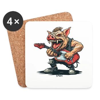 Heavy Rock Music Guitars Pig - Coasters (set of 4) - white - Front