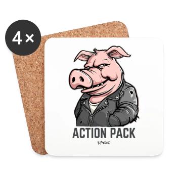 Cochon de héros plein d’action cool et dur - Dessous de verre (lot de 4) - blanc - Devant