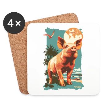Voyage de vacances Art Déco Cochon de plage de Palen - Dessous de verre (lot de 4) - blanc - Devant