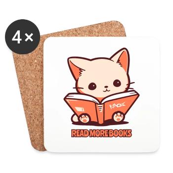 Lire plus de livres : Chats mignons Animaux de compagnie Lire - Dessous de verre (lot de 4) - blanc - Devant