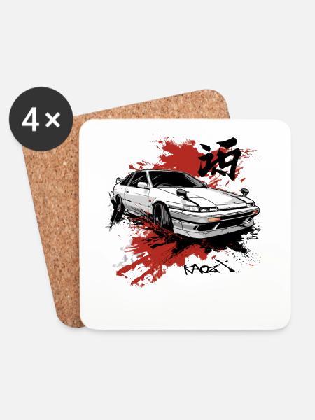 JDM Car Sports Racing Anime Street Racer - Coasters (set of 4) - white