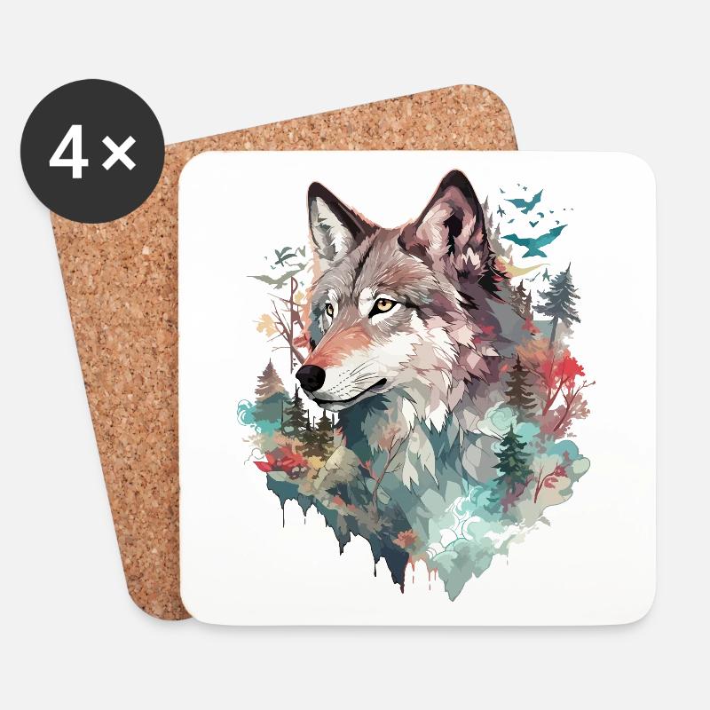 Wolf Wolfskopf Natur Wildnis Abenteuer Wald Kunst - Untersetzer (4er-Set) - Weiß