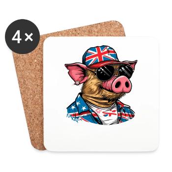 Cochon cool drôle de touriste britannique britannique - Dessous de verre (lot de 4) - blanc - Devant