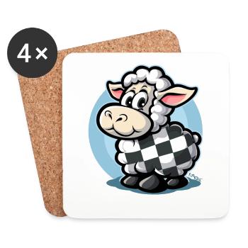 Checkered pattern cute cartoon sheep - Coasters (set of 4) - white - Front