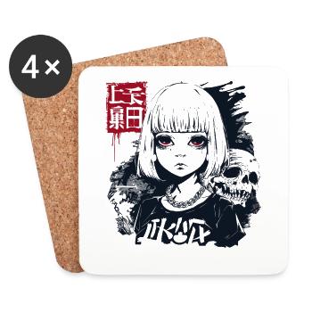 Japanese anime girl and a horror ghost - Coasters (set of 4) - white - Front