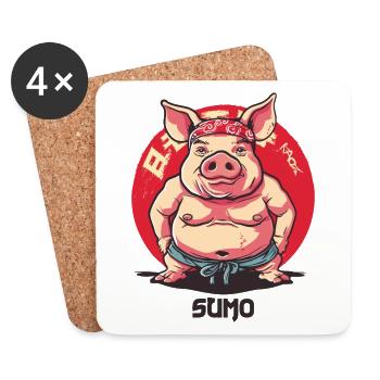Cochon de sumo d'anime de dessin animé japonais drôle - Dessous de verre (lot de 4) - blanc - Devant