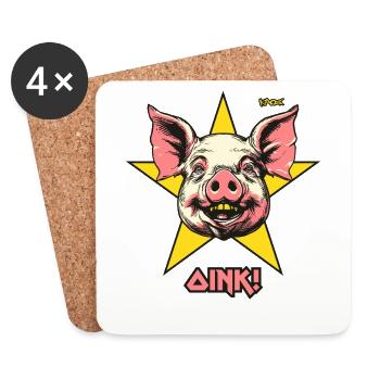 das rockende Stern-Schwein, Oink und Grunz - Untersetzer (4er-Set) - Weiß - Vorne