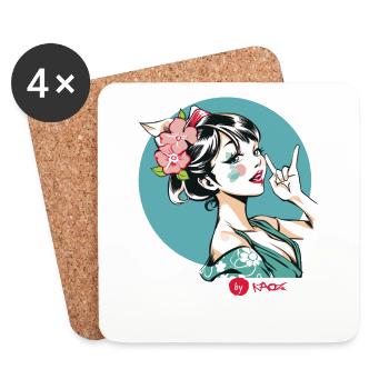 Modernes Anime-Mädchen oder Geisha im Kimono - Untersetzer (4er-Set) - Weiß - Vorne