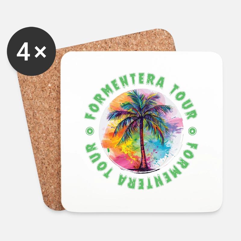 Formentera Tour Urlaub Plame Bunt - Untersetzer (4er-Set) - Weiß