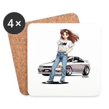 des années 90 Anime Street Racer Girl : JDM Auto Edition - Dessous de verre (lot de 4) - blanc - Devant