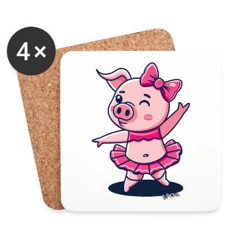 La ballerine cochon cochon mignon - Dessous de verre (lot de 4) - blanc - Devant