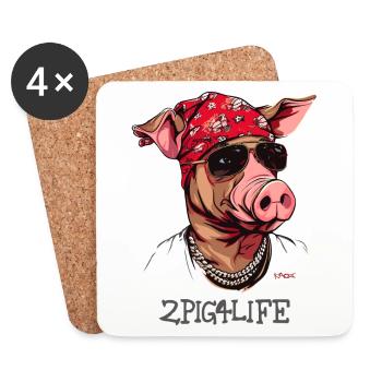 2Pig4Life Hip-Hop Rap Gangster MC Rappeur Cochon - Dessous de verre (lot de 4) - blanc - Devant