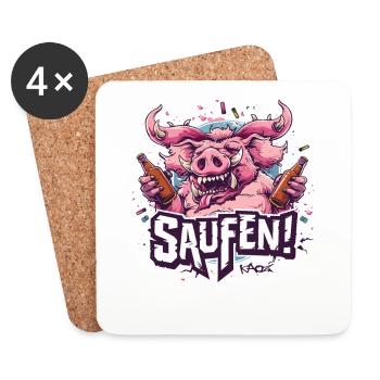Drinking Party Pig, Weekend Drinking - Coasters (set of 4) - white - Front