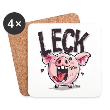 Süßes freches Cartoon-Schwein: Leck mich - Untersetzer (4er-Set) - Weiß - Vorne