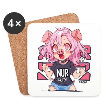 Excited Party Girl Pig, Just Drinking - Coasters (set of 4) - white - Front