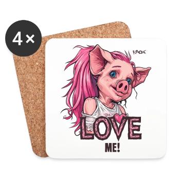 Niedliches Anime-Mädchen mit Schweine Liebe - Untersetzer (4er-Set) - Weiß - Vorne