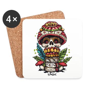 Mushroom Skull Skull Totem - Coasters (set of 4) - white - Front
