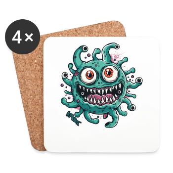 Lustiger verrückter Cartoon-Virus - Untersetzer (4er-Set) - Weiß - Vorne