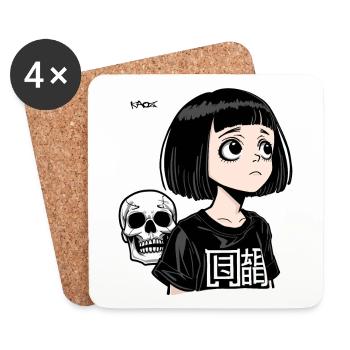 Modern Anime Manga Girl with Demons Skull - Coasters (set of 4) - white - Front