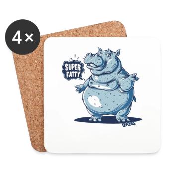 Super épais potelé dessin animé hippopotame - Dessous de verre (lot de 4) - blanc - Devant
