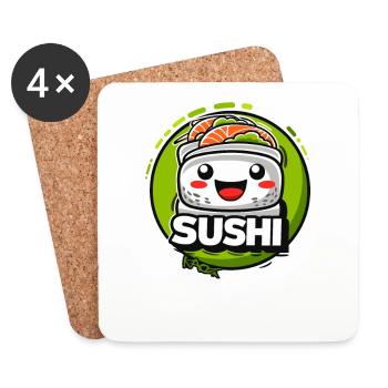 Grünes Wasabi Kawaii Sushi - Untersetzer (4er-Set) - Weiß - Vorne