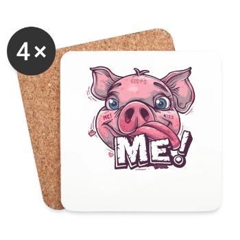 Cute, funny, piggy, kiss me - Coasters (set of 4) - white - Front
