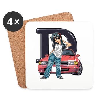 D Anime Girl Initial JDM Street Racer Car - Dessous de verre (lot de 4) - blanc - Devant