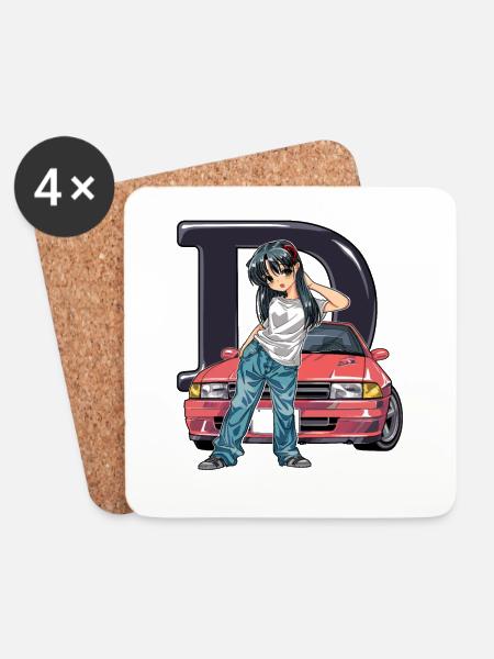 D Anime-Girl Initial JDM Street Racer Auto - Untersetzer (4er-Set) - Weiß