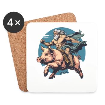Un dieu grec chevauche un cochon - Dessous de verre (lot de 4) - blanc - Devant