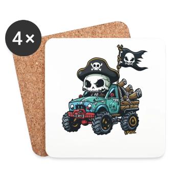 Skeleton Skull Pirates with Cool Monster Truck - Coasters (set of 4) - white - Front