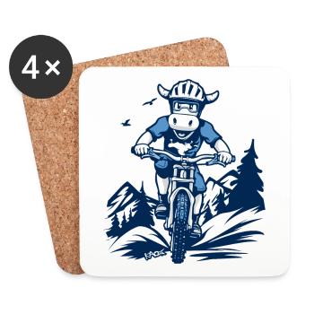 White and blue cow with mountain bike - Coasters (set of 4) - white - Front