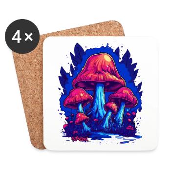 Strange blue-pink mushroom forest of mushrooms - Coasters (set of 4) - white - Front