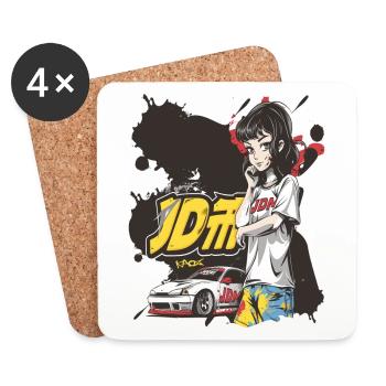 Jolie fille d’anime en tant que coureur de rue JDM - Dessous de verre (lot de 4) - blanc - Devant