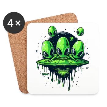 Funny Flying Disc: Green Little Alien Invasion - Coasters (set of 4) - white - Front