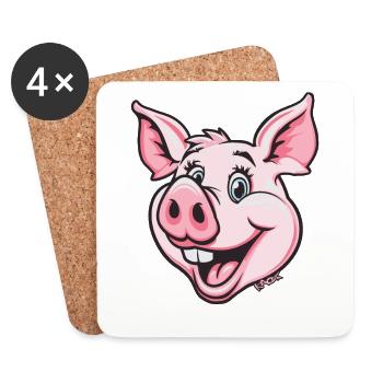 Funny happy pink pig - Coasters (set of 4) - white - Front