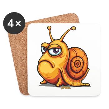drôle de mauvaise humeur : escargot de dessin animé - Dessous de verre (lot de 4) - blanc - Devant