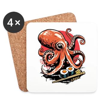 Cuisine japonaise : Le Kraken - Octopus Sushi - Dessous de verre (lot de 4) - blanc - Devant