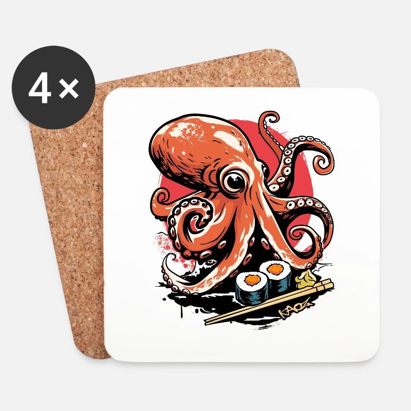 Japanisches Essen: Der Kraken - Oktopus Sushi - Untersetzer (4er-Set) - Weiß