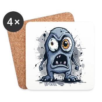 Un monstre gris sombre, en colère et drôle - Dessous de verre (lot de 4) - blanc - Devant
