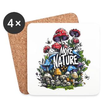 Blumen, Pilze, Gras, Vögel - Eine Wiese der Natur - Untersetzer (4er-Set) - Weiß - Vorne