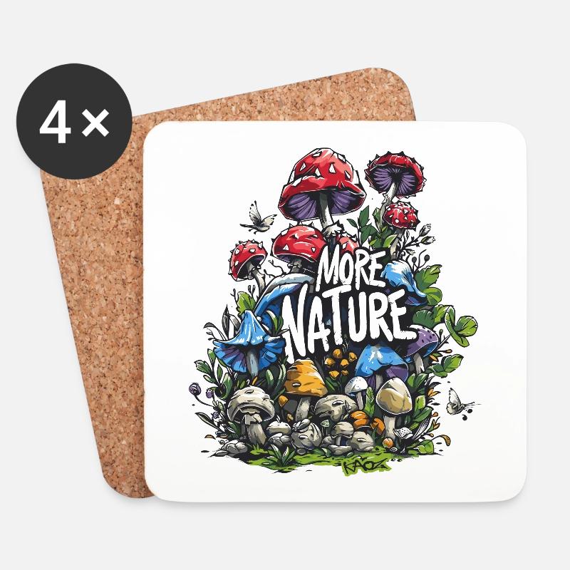 Blumen, Pilze, Gras, Vögel - Eine Wiese der Natur - Untersetzer (4er-Set) - Weiß