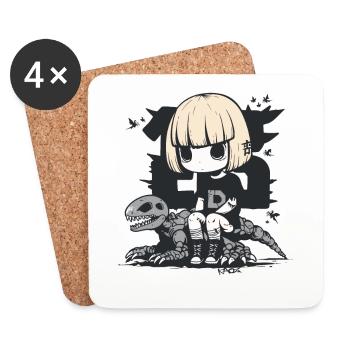 Anime Goth Ghosts Girl Sitting On Dino Skeleton - Coasters (set of 4) - white - Front